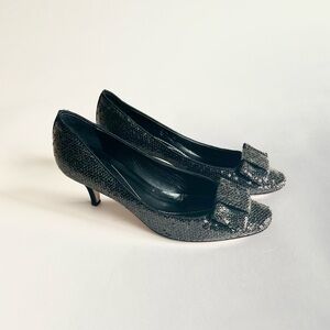 Kate Spade Brown Black Satin Elegant Bow Sequin Classic Pumps size 9
